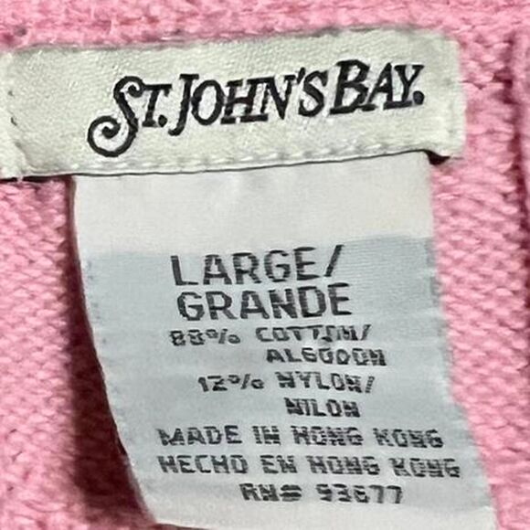 Vintage St. Johns Bay bubblegum Pink cable knit sweater with V-neck - Picture 6 of 6